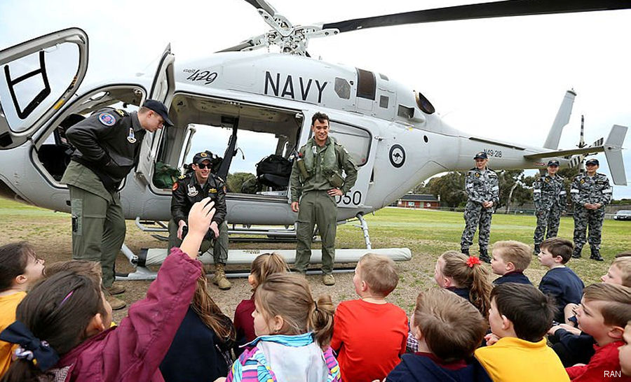 Detailed history and photos of helicopter Bell 429 Serial 57218 Register VH-IWV N49-218 VH-POJ N542PB C-FDOW used by Raytheon Australia ,Fleet Air Arm (RAN) RAN (Royal Australian Navy) ,Bell Helicopter ,Bell Helicopter Canada Track service timeline and current status.