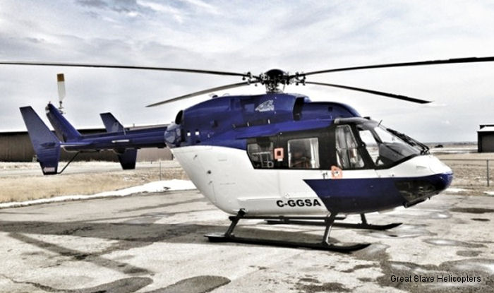 Helicopter MBB Bk117A-3 Serial 7105 Register C-GGSA D-HMUF used by Great Slave Helicopters Airwork NZ DRF Luftrettung (German air rescue) Eurocopter Deutschland GmbH (Eurocopter Germany) Landespolizei (German Local Police). Built 1986. Aircraft history and location