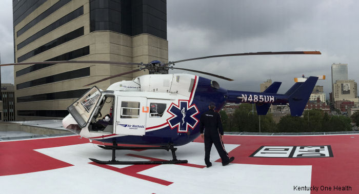 Helicopter MBB Bk117A-1 Serial 7036 Register N485UH N128HH N118HH N4493W D-HMBK used by Air Methods ,Vidant Health ,MBB. Aircraft history and location