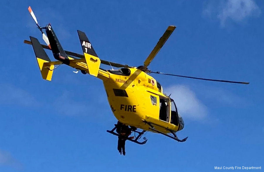 Detailed history and photos of helicopter MBB Bk117B-1 Serial 7219 Register N828WA N117WC ZK-HDR CP-2909 N213AE N7161Y used by MCFD (Maui County Fire Department) ,Windward Aviation ,TVPX ,Airwork NZ ,MBB Helicopter Corp Converted to BK117-850D2 Track service timeline and current status.