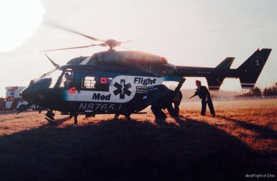 Helicopter MBB Bk117A-1 Serial 7054 Register 4X-BDN N8765J ZS-HRP LDF-27 ZS-XBV used by WellmontOne Air Transport ,Midwest Medflight ,MedFlight of Ohio ,PHI Inc ,Lesotho Defence Force. Built 1984. Aircraft history and location