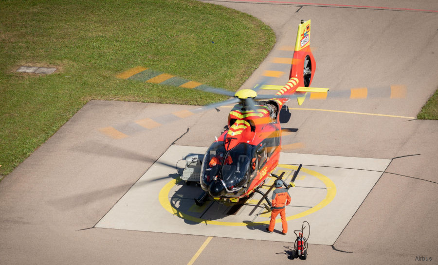 Helicopter Airbus Helicopters H145 / BK117D3 Serial 21001 Register LN-OOA D-HADV used by Norsk Luftambulanse NLA AS (Norwegian Air Ambulance Foundation) ,Airbus Helicopters Deutschland GmbH (Airbus Helicopters Germany). Built 2020. Aircraft history and location