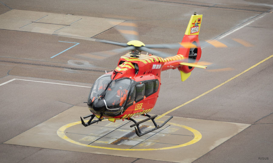 Helicopter Airbus Helicopters H145 / BK117D3 Serial 21001 Register LN-OOA D-HADV used by Norsk Luftambulanse NLA AS (Norwegian Air Ambulance Foundation) ,Airbus Helicopters Deutschland GmbH (Airbus Helicopters Germany). Built 2020. Aircraft history and location