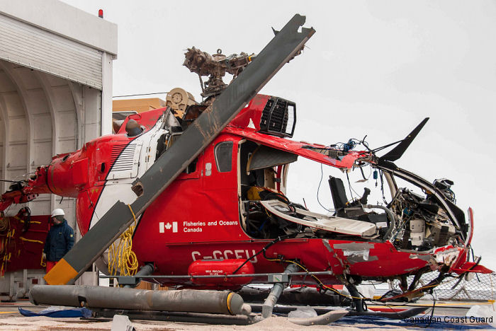 Helicopter MBB Bo105CBS-2 Serial S-727 Register C-GCFU D-HDRO used by Canadian Coast Guard ,MBB. Built 1985. Aircraft history and location