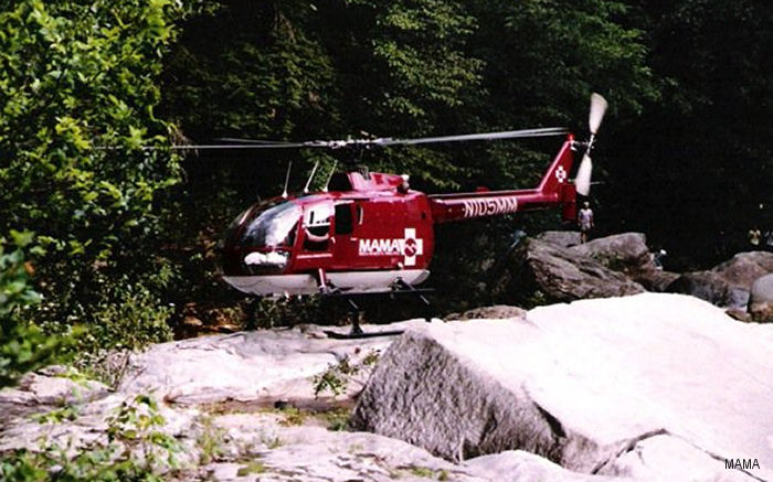 Helicopter MBB Bo105CBS-2 Serial S-739 Register N660SL N911SE N105MM N957MB used by State of Missouri State of Utah State of North Carolina MBB Helicopter Corp. Built 1985. Aircraft history and location
