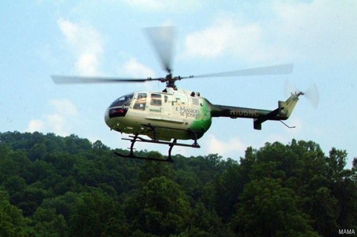 Helicopter MBB Bo105CBS-4 Serial S-790 Register P2-RAB VH-VHK N105NC N301LG N5414H used by Manolos Aviation ,US Helicopters Inc ,MAMA (Mountain Area Medical Airlift) ,MBB Helicopter Corp. Built 1988. Aircraft history and location