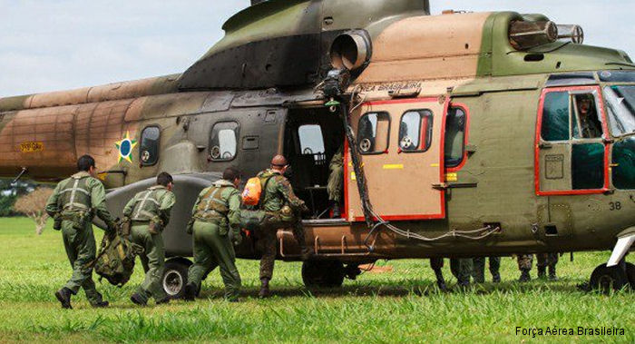 Helicopter Aerospatiale AS332M Super Puma Serial 2212 Register 8738 used by Força Aérea Brasileira (Brazilian Air Force). Aircraft history and location