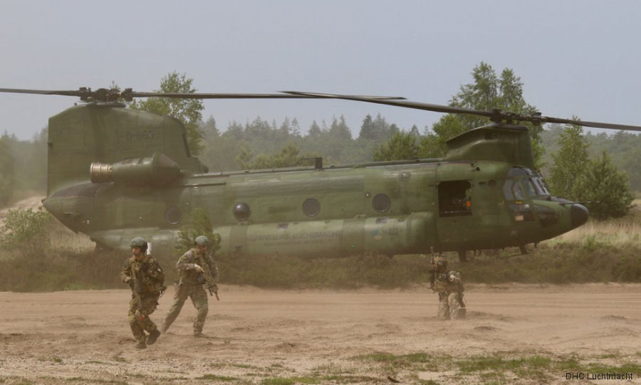 Helicopter Boeing CH-47D Chinook Serial M.3665 Register D-665 used by Koninklijke Luchtmacht RNLAF (Royal Netherlands Air Force). Built 1995. Aircraft history and location