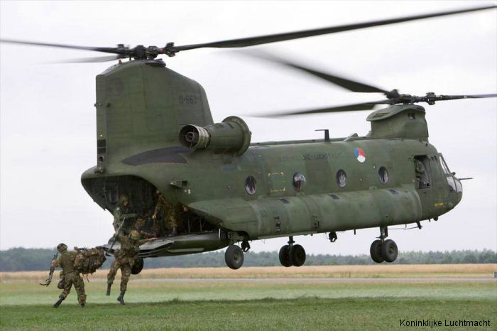 Helicopter Boeing CH-47D Chinook Serial M.3663 Register D-663 used by Koninklijke Luchtmacht RNLAF (Royal Netherlands Air Force). Aircraft history and location