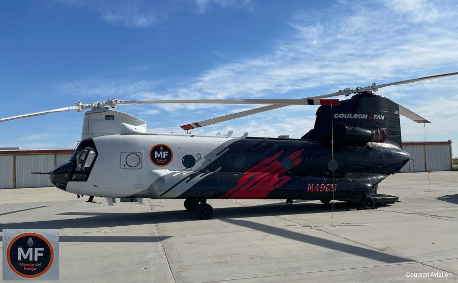 Helicopter Boeing CH-47D Chinook Serial M.3461 Register N49CU N160CZ 93-00934 used by UC Helitanker ,US Army Aviation Army Converted to Commercial CH-47. Aircraft history and location