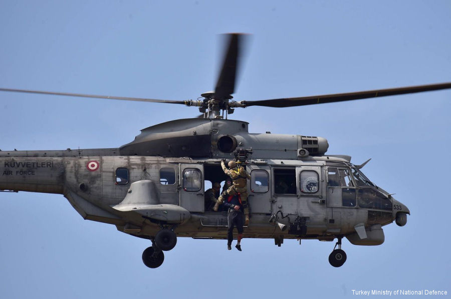 Detailed history and photos of helicopter Eurocopter AS532AL Cougar Serial 2533 Register 01-2533 used by Türk Hava Kuvvetleri (Turkish Air Force) Track service timeline and current status.