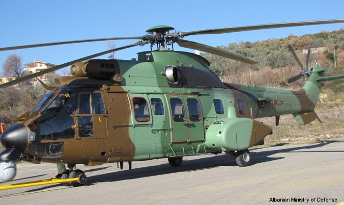 Helicopter Eurocopter AS532AL Cougar Serial 2807 Register FA-631 F-ZWDP used by Forca Ajrore Shqiptare FASH (Albanian Air Force) ,Eurocopter France. Aircraft history and location
