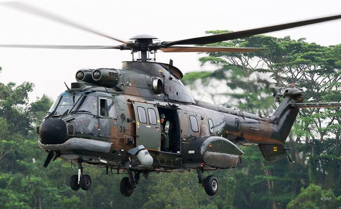 Helicopter Eurocopter AS532M1 Cougar Serial 2373 Register 275 used by Republic of Singapore Air Force RSAF. Aircraft history and location