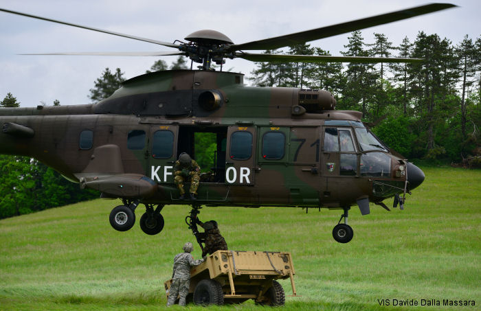 Detailed history and photos of helicopter Eurocopter AS532AL Cougar Serial 2580 Register H3-71 F-ZKBB used by Slovenska Vojska (slovenian armed forces) ,Eurocopter France Track service timeline and current status.