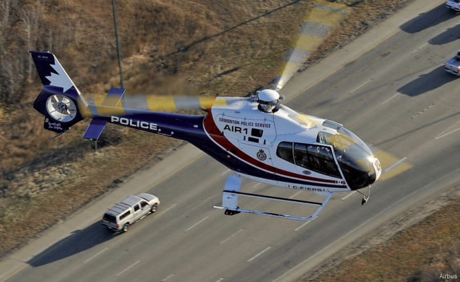Detailed history and photos of helicopter Eurocopter EC120B Serial 1035 Register C-FEPS C-FNFU C-GFIG used by Canadian Police ,Eurocopter Canada Track service timeline and current status.