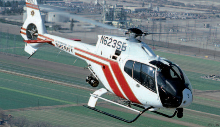 Helicopter Eurocopter EC120B Serial 1078 Register N600AM N623SB used by SBSD (San Bernardino County Sheriff Department) ,American Eurocopter (Eurocopter USA). Built 2000. Aircraft history and location