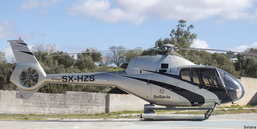 Helicopter Eurocopter EC120B Serial 1453 Register SX-HZS OY-HLS used by Bellavia. Built 2006. Aircraft history and location