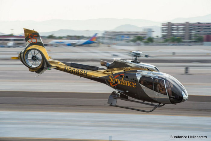 Detailed history and photos of helicopter Eurocopter EC130T2 Serial 7644 Register N208SH used by Air Methods ,Sundance Helicopters ,American Eurocopter (Eurocopter USA) Track service timeline and current status.