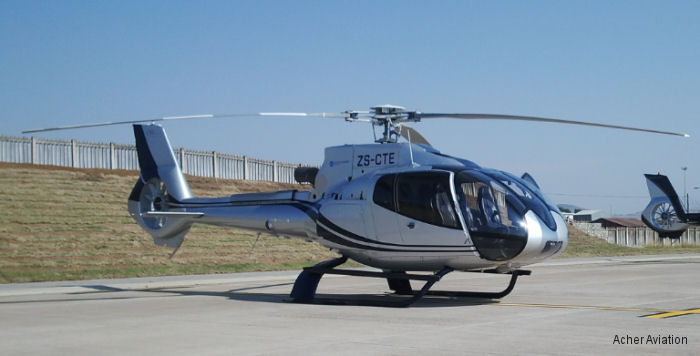 Helicopter Eurocopter EC130B4 Serial 4299 Register ZS-CTE used by Acher Aviation. Aircraft history and location