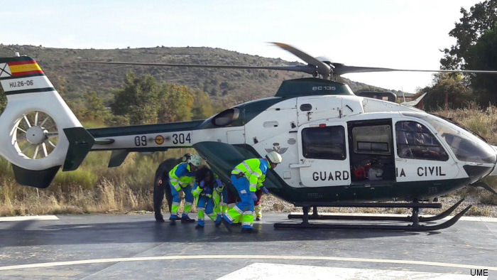Helicopter Eurocopter EC135P2 Serial 0366 Register HU.26-06 used by Guardia Civil (Spanish Civil Guard (Military Police)). Aircraft history and location