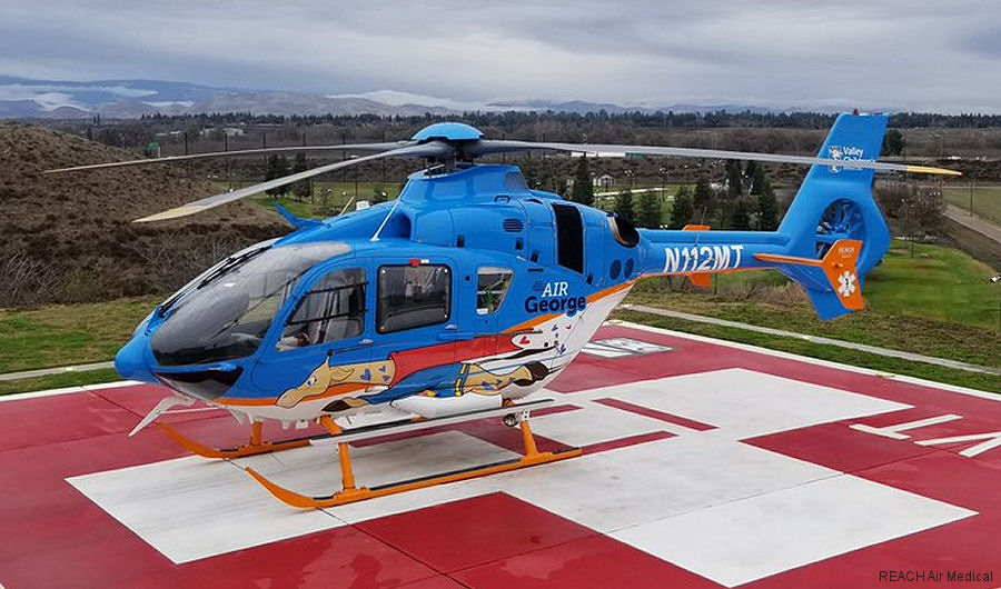 Detailed history and photos of helicopter Eurocopter EC135P2+ Serial 1129 Register N112MT N204AE used by REACH Air Medical ,Air George ,American Eurocopter (Eurocopter USA) Track service timeline and current status.