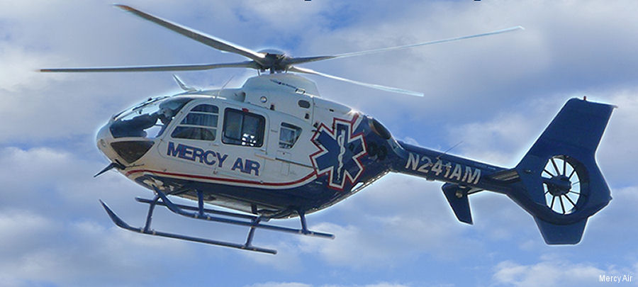 Helicopter Eurocopter EC135P2+ Serial 0573 Register N241AM used by Air Methods ,Mercy Air ,CFS Air. Built 2007. Aircraft history and location