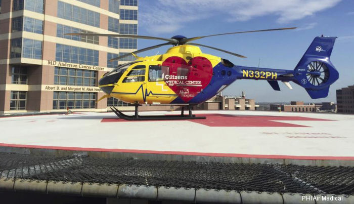 Helicopter Eurocopter EC135P2+ Serial 0519 Register N332PH used by PHI Inc State of Texas State of Mississippi. Built 2006. Aircraft history