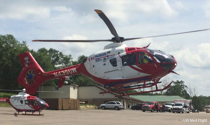 Detailed history and photos of helicopter Eurocopter EC135T2+ Serial 0605 Register N110VU N435UW used by Vanderbilt LifeFlight ,UW Health (UW Health Med Flight) ,Air Methods Track service timeline and current status.