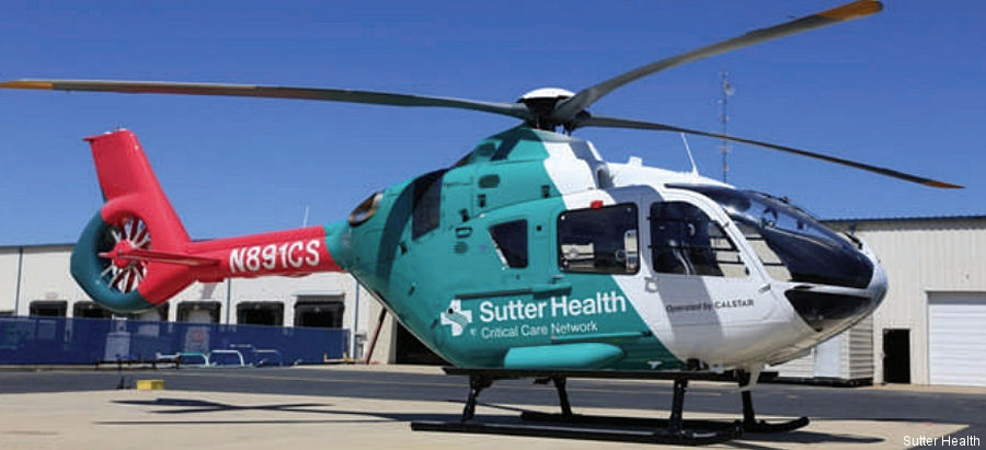 Helicopter Airbus H135 / EC135P3 Serial 1195 Register N891CS used by Sutter Health ,REACH Air Medical ,CALSTAR ,Airbus Helicopters Inc (Airbus Helicopters USA). Built 2015. Aircraft history and location