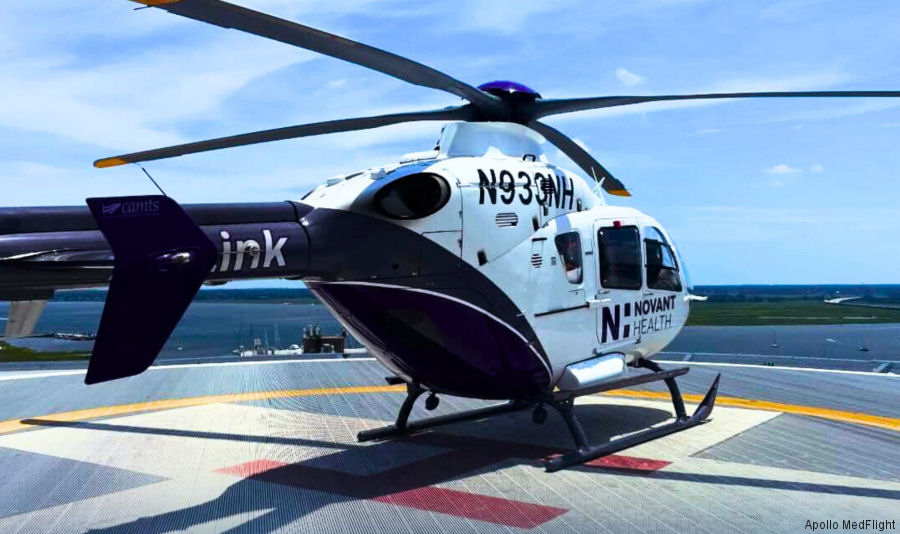 Detailed history and photos of helicopter Eurocopter EC135P2+ Serial 0847 Register N933NH N135MW used by NHRMC AirLink ,Novant Health ,Midwest MedAir Track service timeline and current status.