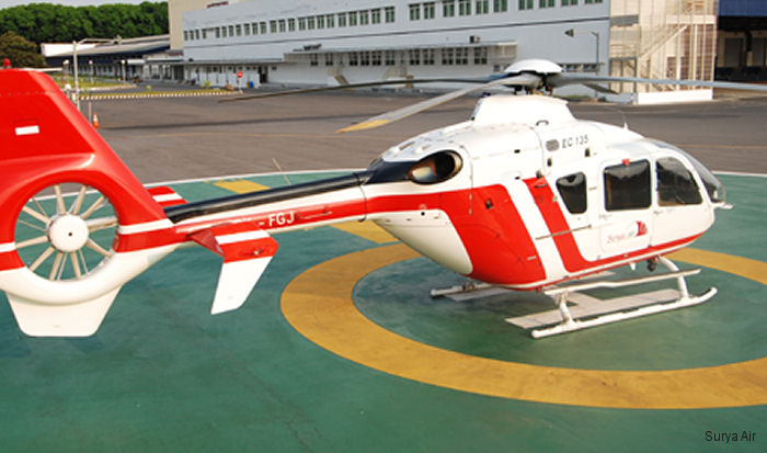 Helicopter Eurocopter EC135P1 Serial 0185 Register PK-FGJ N469AE used by Surya Air ,American Eurocopter (Eurocopter USA). Aircraft history and location