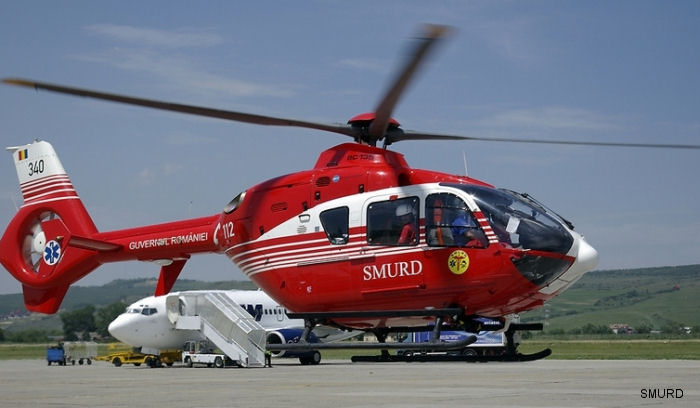 Helicopter Eurocopter EC135T2+ Serial 0692 Register 340 used by SMURD. Aircraft history and location