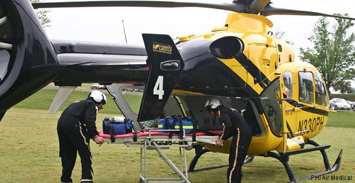 Helicopter Eurocopter EC135P2+ Serial 0514 Register N330PH used by PHI Air Medical. Built 2006. Aircraft history and location