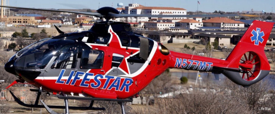 Helicopter Airbus H135 / EC135P3 Serial 1249 Register N577MT N435AH used by NWTX Lifestar ,Med Trans Corp ,Airbus Helicopters Inc (Airbus Helicopters USA). Built 2017. Aircraft history and location