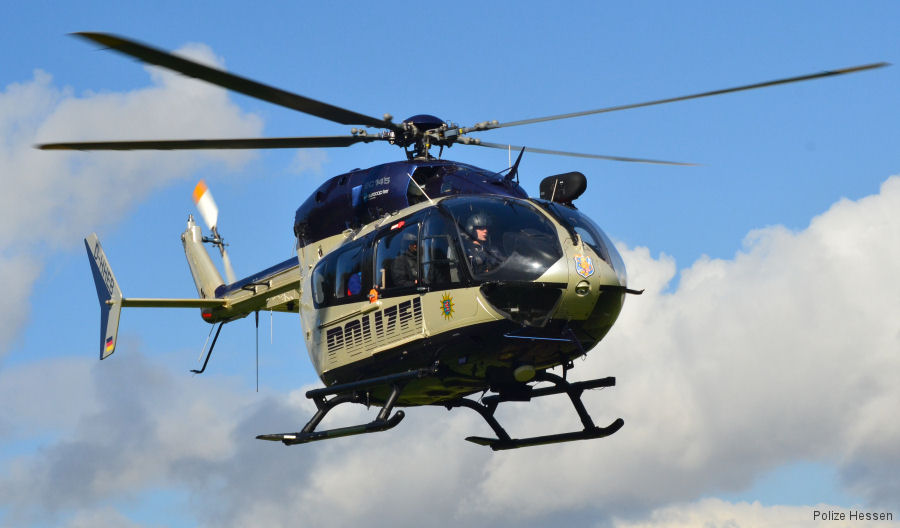 Helicopter Eurocopter EC145 Serial 9070 Register D-HHEB used by Landespolizei (German Local Police). Aircraft history and location