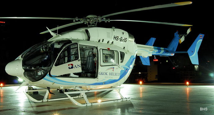 Detailed history and photos of helicopter Eurocopter EC145 Serial 9108 Register HS-BHS F-OKED 9108 used by Bangkok Helicopter Services BHS ,Eurocopter Southeast Asia ESEA ,Eurocopter Deutschland GmbH (Eurocopter Germany) Track service timeline and current status.