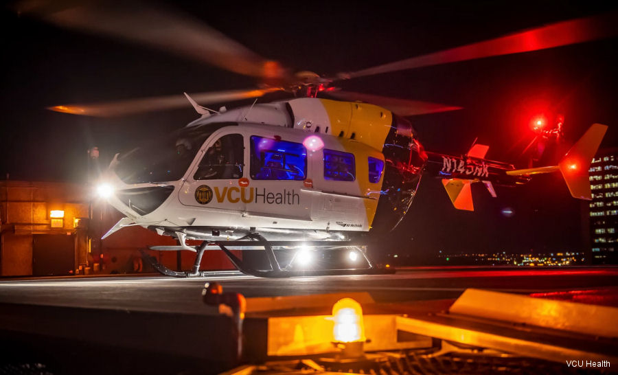 Detailed history and photos of helicopter Eurocopter EC145 Serial 9627 Register N985CC N145NK N153AH used by State of Ohio ,ChristianaCare Health System ,VCU Health (LifeEvac Virginia) ,Air Methods ,Airbus Helicopters Inc (Airbus Helicopters USA) Track service timeline and current status.