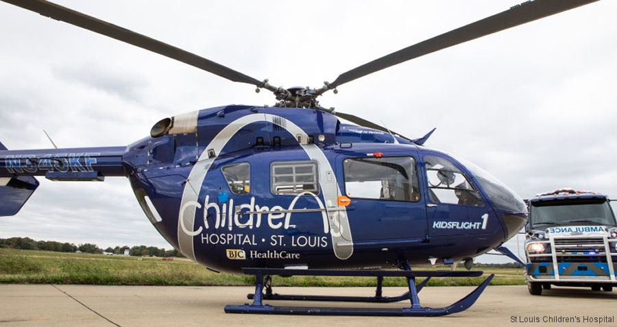 Detailed history and photos of helicopter Eurocopter EC145 Serial 9635 Register N635TJ N345KF N154AH used by JeffSTAT ,SLCH (St. Louis Children’s Hospital) ,Air Methods ,Airbus Helicopters Inc (Airbus Helicopters USA) Track service timeline and current status.