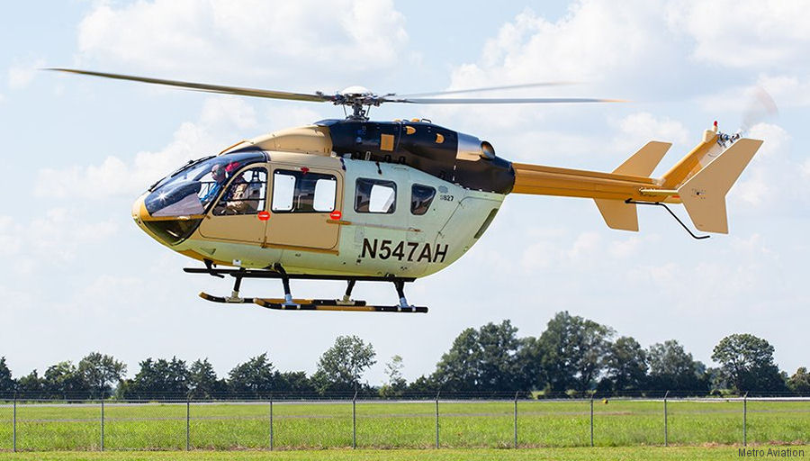 Detailed history and photos of helicopter Airbus EC145e Serial 9827 Register N445DU N547AH used by Duke Life Flight ,Metro Aviation ,Airbus Helicopters Inc (Airbus Helicopters USA) Track service timeline and current status.