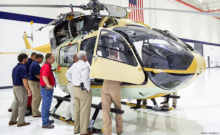 Helicopter Airbus EC145e Serial 9827 Register N445DU N547AH used by Duke Life Flight ,Metro Aviation ,Airbus Helicopters Inc (Airbus Helicopters USA). Built 2019. Aircraft history and location