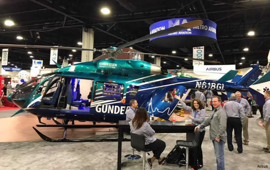 Helicopter Airbus H145 Serial 9760 Register N618GL N363AH used by MedLink Air ,Metro Aviation ,Airbus Helicopters Inc (Airbus Helicopters USA). Built 2016. Aircraft history and location
