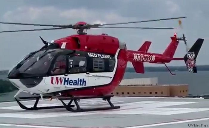 Helicopter Airbus H145 Serial 9837 Register N850UW N574AH used by UW Health (UW Health Med Flight) ,Metro Aviation ,Airbus Helicopters Inc (Airbus Helicopters USA). Built 2019. Aircraft history and location