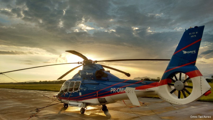 Detailed history and photos of helicopter Eurocopter EC155B1 Serial 6878 Register PR-OMH used by Omni Taxi Aereo OTA Track service timeline and current status.