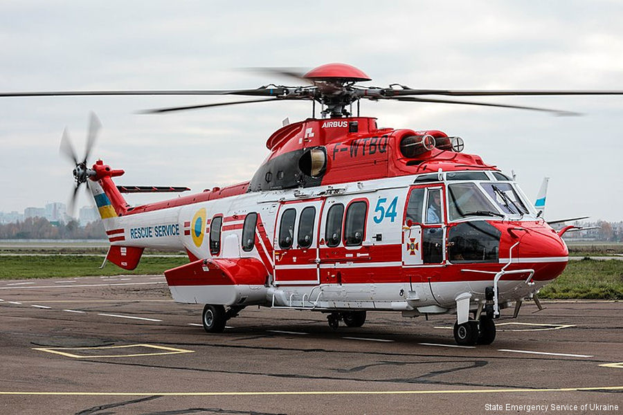 Helicopter Eurocopter EC225LP Serial 2708 Register 54 blue F-WTBQ M-ABKJ PR-YCL LN-OHY used by Ministry of Emergency Situations of Ukraine ,Airbus Helicopters France ,Helikopter Service. Aircraft history and location