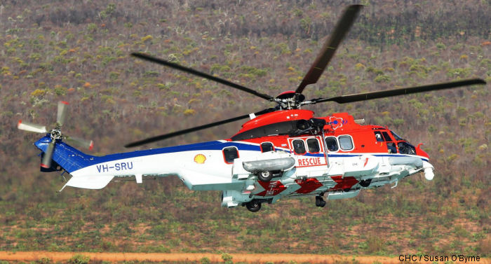 Helicopter Airbus Helicopters H225 / EC225LP Serial 2910 Register EC-NAA G-CJWN VH-SRU used by Salvamento Maritimo (Maritime Safety Agency) Milestone Aviation Lloyd Helicopters. Built 2014. Aircraft history