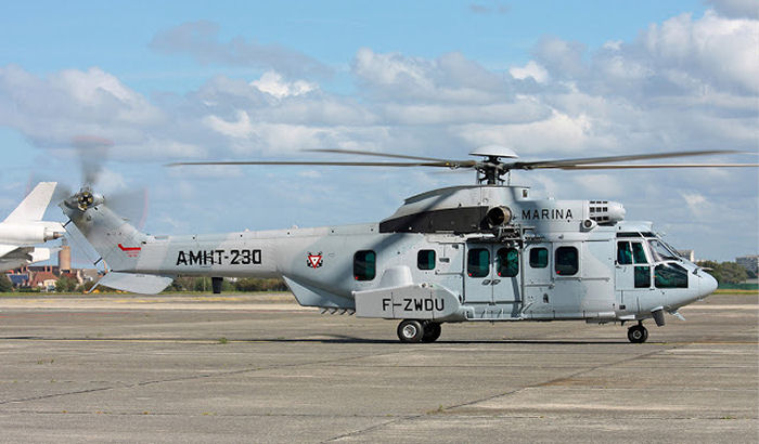 Helicopter Eurocopter EC725 Caracal Serial 2831 Register ANX-2230 AMHT-230 F-ZWDU used by Armada de Mexico SEMAR (Mexican Navy) ,Eurocopter France. Aircraft history and location