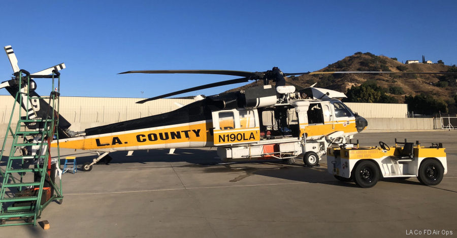 Helicopter Sikorsky S-70 Firehawk Serial 70-2479 Register N190LA used by LACoFD (Los Angeles County Fire Department). Built 2001. Aircraft history and location