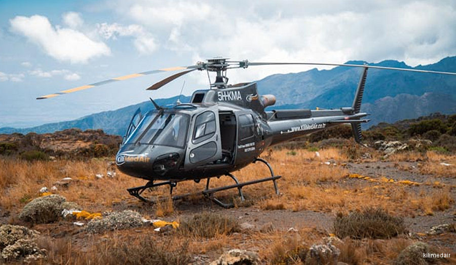 Helicopter Airbus H125 Serial 7946 Register 5H-KMA ZT-RBI used by KiliMed Air. Built 2014. Aircraft history and location