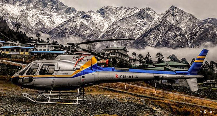 Detailed history and photos of helicopter Airbus H125 Serial 8080 Register 9N-ALA SE-JOU used by Air Dynasty Heli Service ,Scandinavian Helicopter Group SHG Track service timeline and current status.
