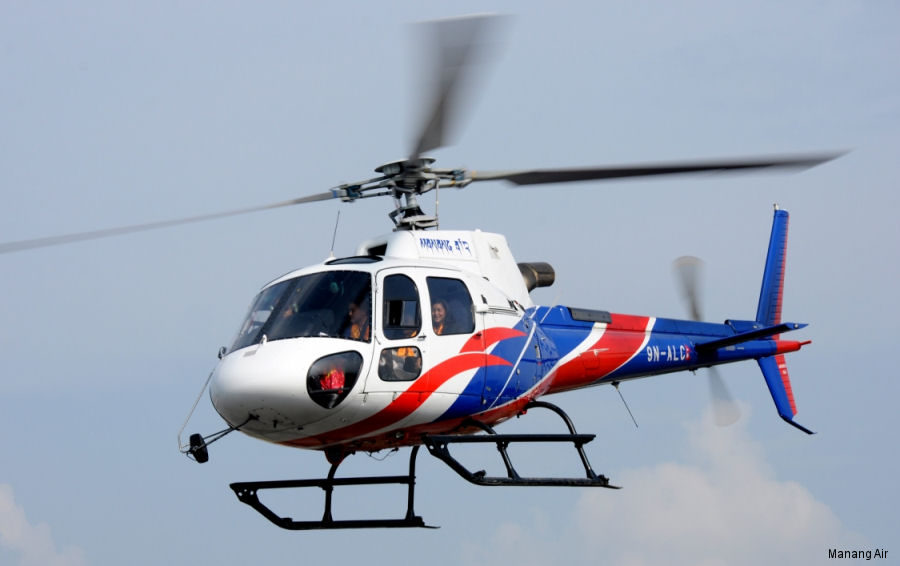 Helicopter Airbus H125 Serial 7824 Register 9N-ALC F-WTCG used by Manang Air ,Airbus Helicopters Southeast Asia AHSA. Built 2014. Aircraft history and location